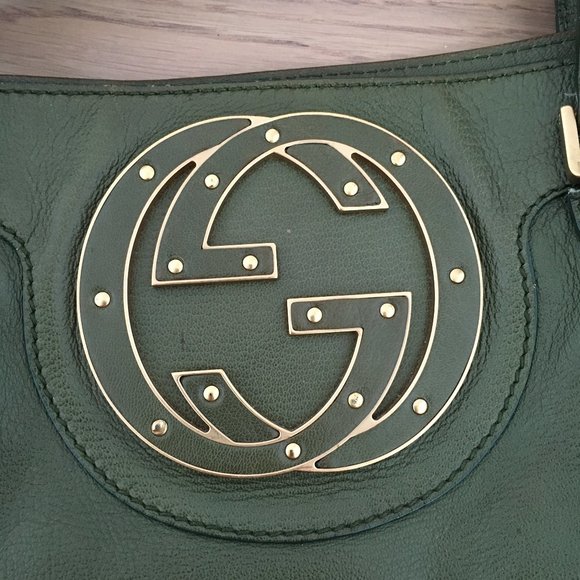 Gucci Green Studded Blondie Satchel Green GG Logo - Picture 1 of 10